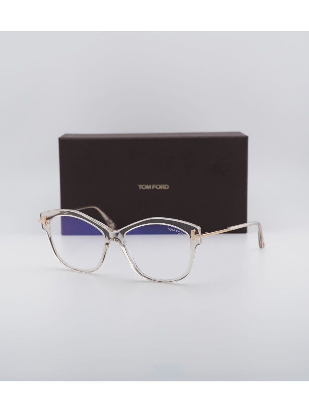 Tom Ford FT5705-B 045 Cat Eye Eyeglasses 56mm - Clear Brown / Blue Light Block
